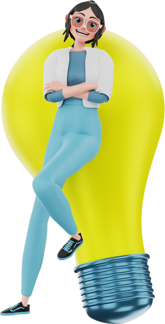 3D Businesswoman with Large Lightbulb