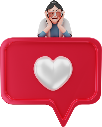 3D Businesswoman with Heart in Chat Bubble